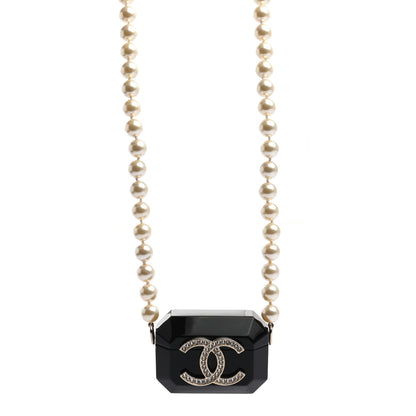 Chanel Resin Crystal Pearl Airpods Pro Holder Necklace Black Pearly White 1 of 7
