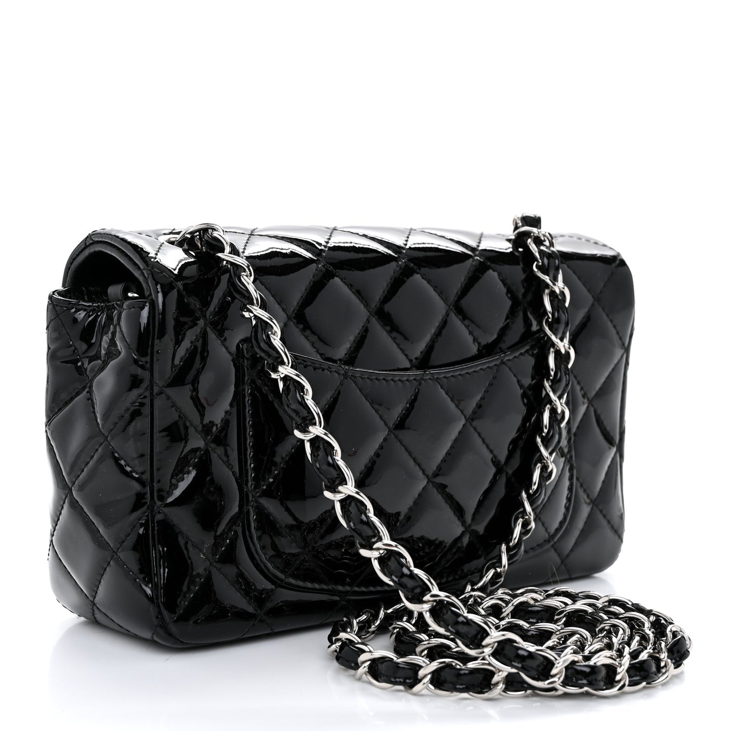 Patent Calfskin Quilted Mini Rectangular Flap Black