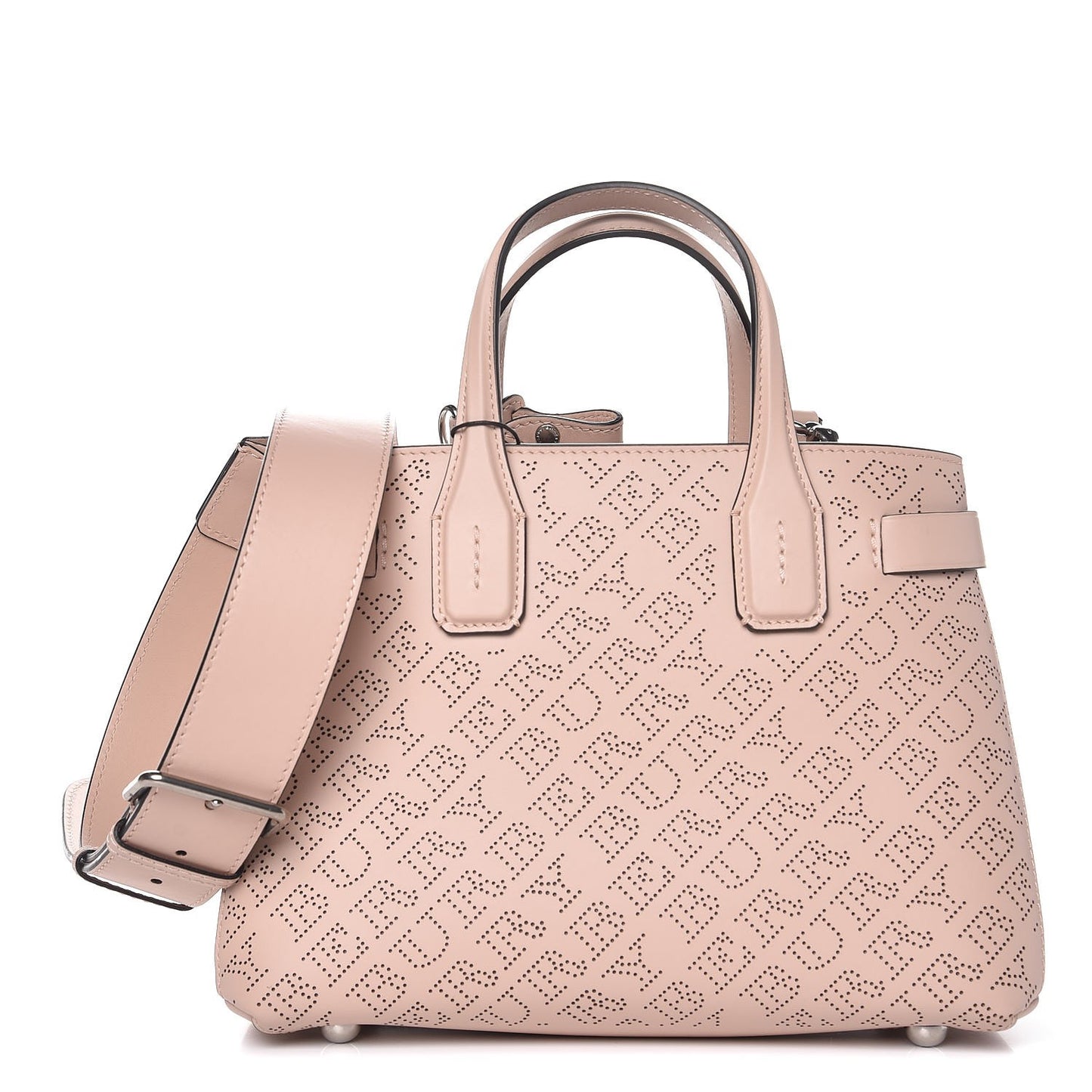 Calfskin Perforated Small Banner Tote Pale Fawn Pink