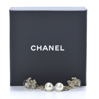 Chanel Pearl Crystal CC Flower Drop Earrings Gold White Nacre 5 of 5
