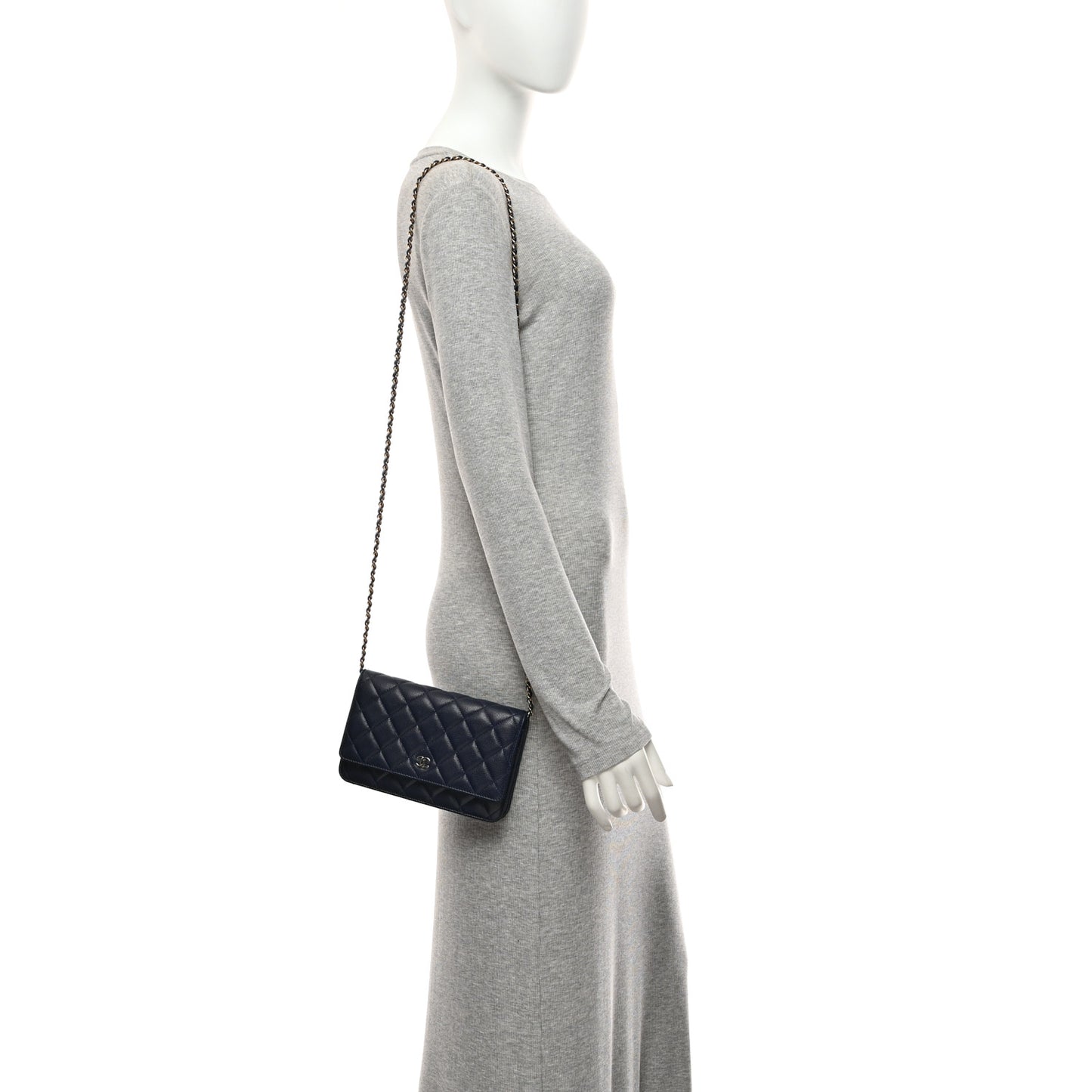 Caviar Quilted Wallet on Chain WOC Navy Blue