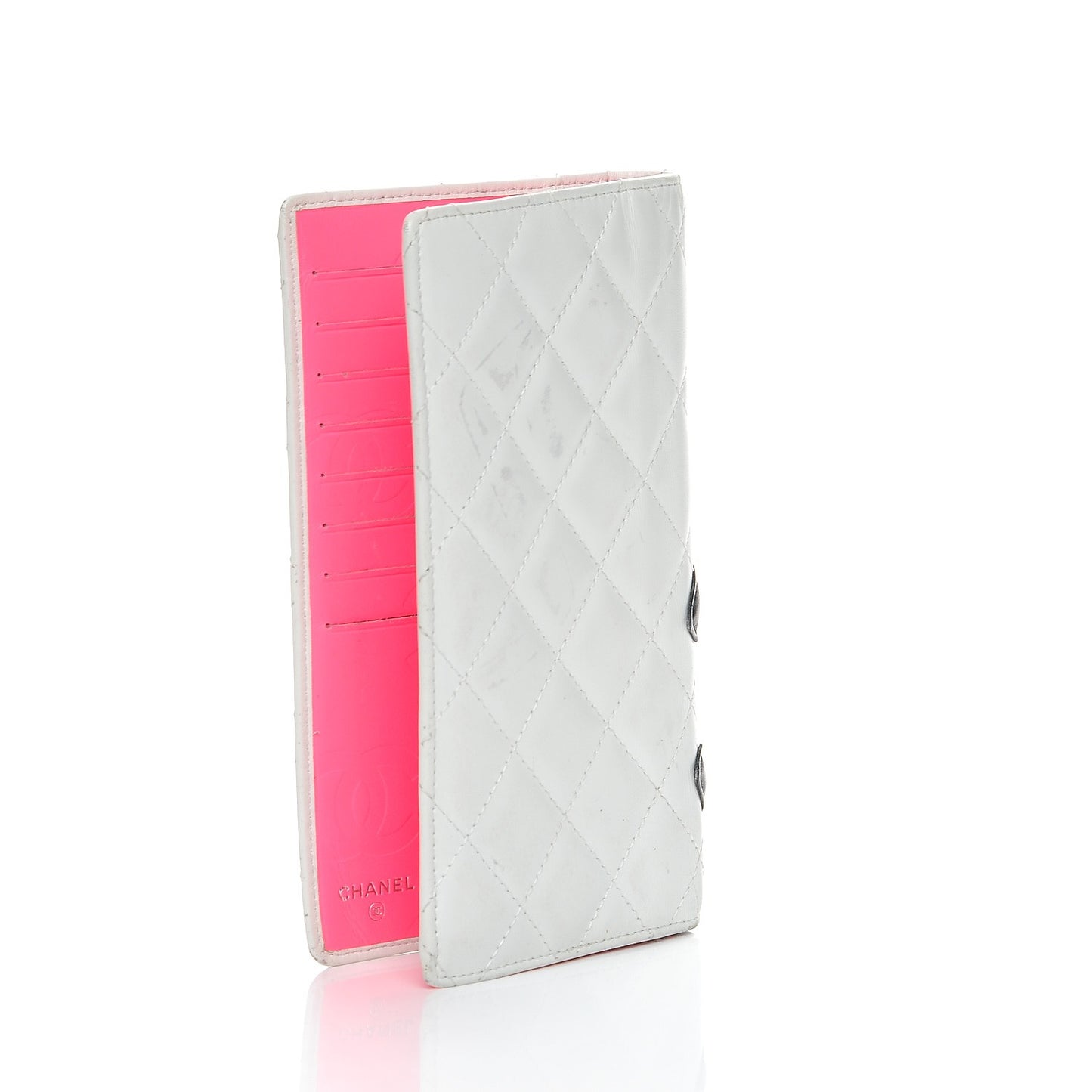 Calfskin Quilted Cambon Yen Wallet White Black