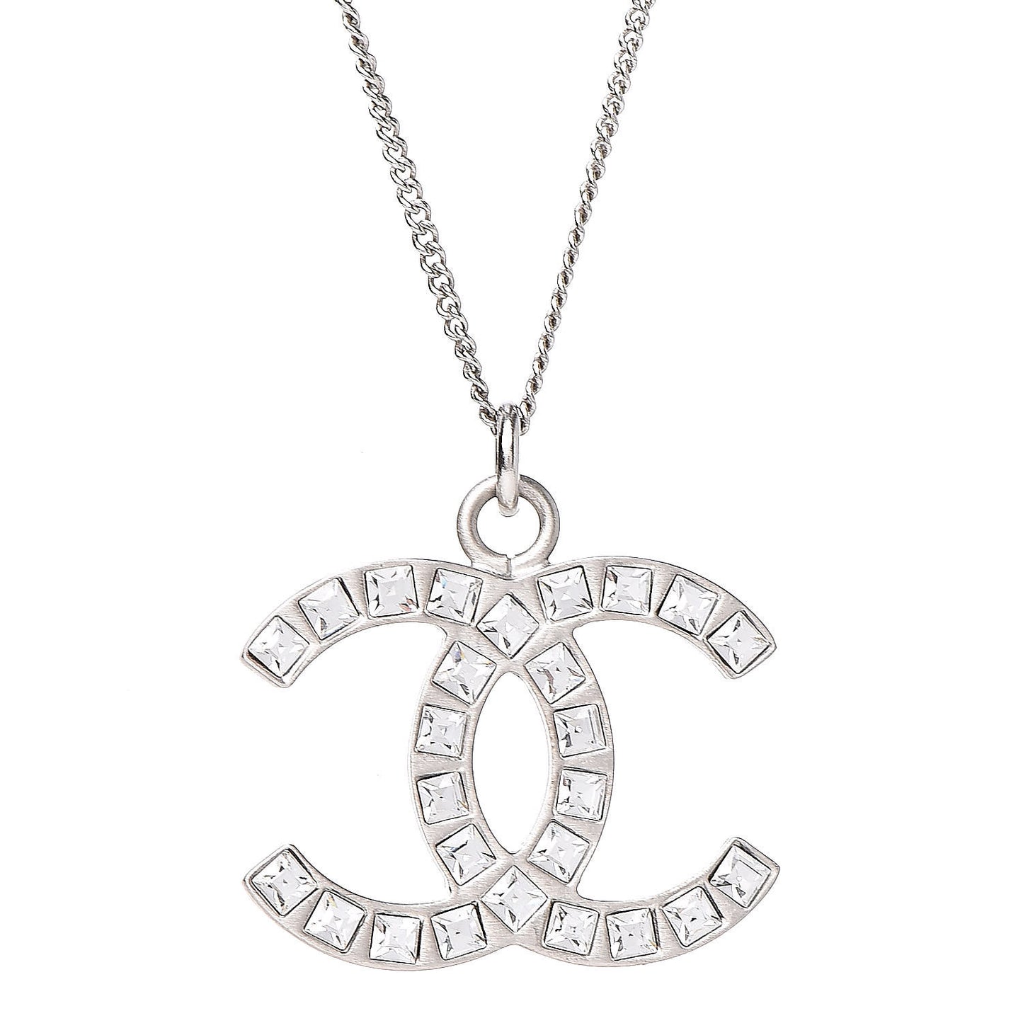 Baguette Crystal CC Necklace Silver