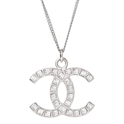 Chanel Baguette Crystal CC Necklace Silver 4 of 5