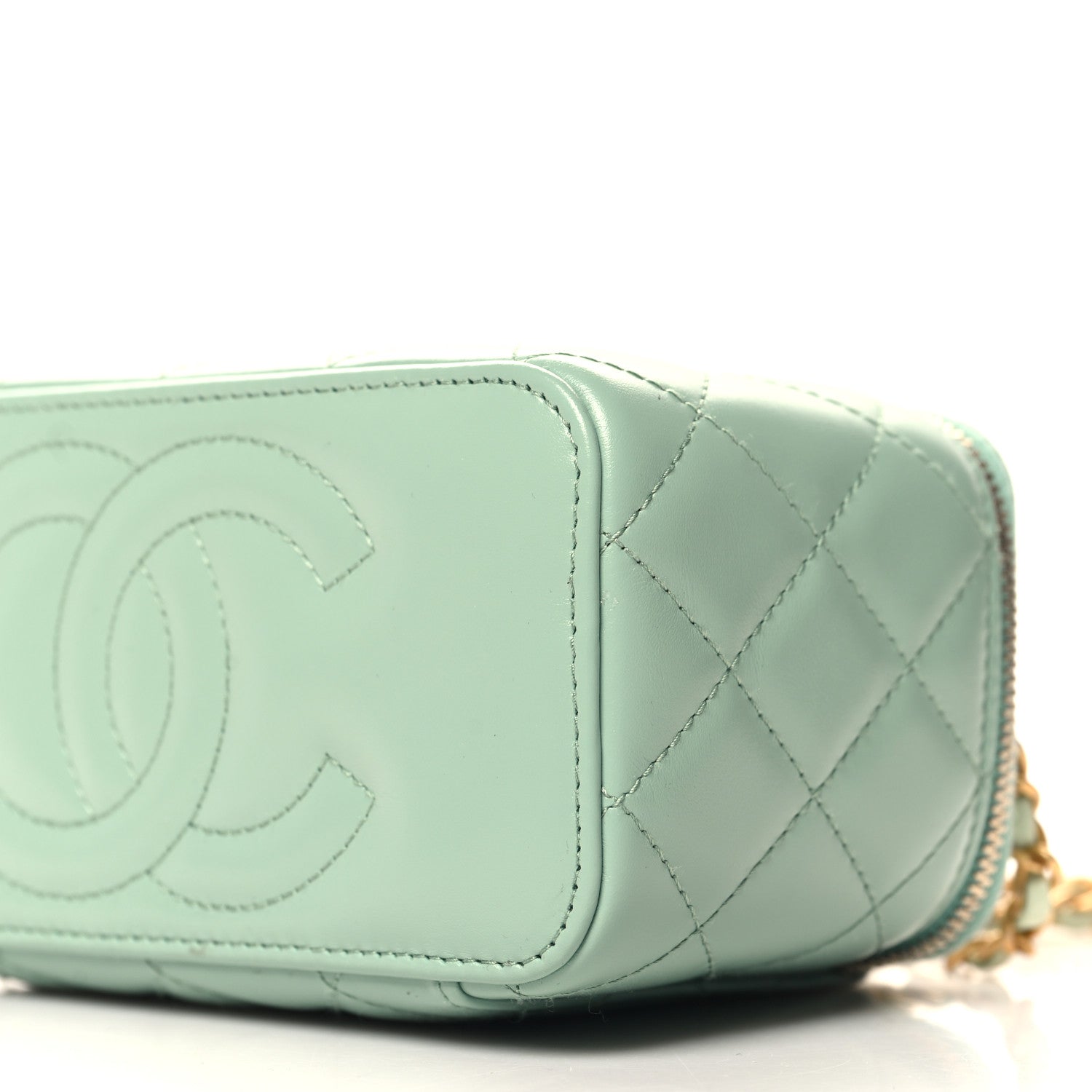 Chanel Shiny Calfskin Quilted Small Top Handle Vanity Case With Chain Light Green 16 of 21