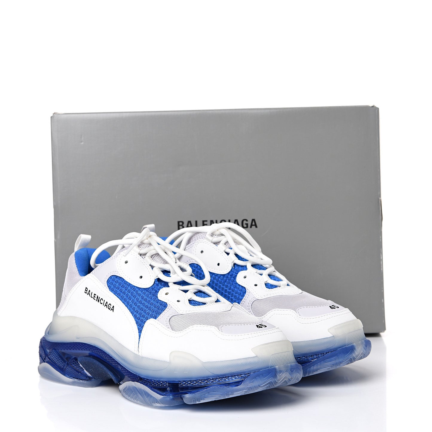 Fabric Mesh Clear Sole Mens Triple S Sneakers 45 White Blue Grey