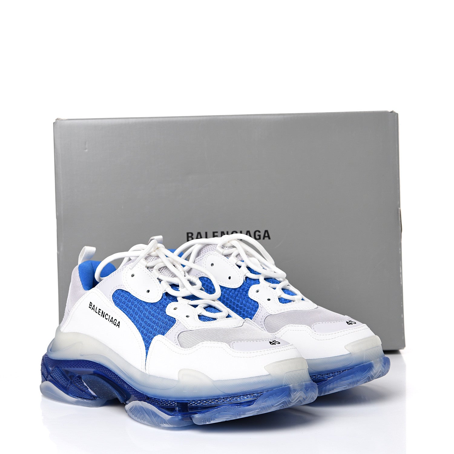 Balenciaga Fabric Mesh Clear Sole Mens Triple S Sneakers 45 White Blue Grey 8 of 8