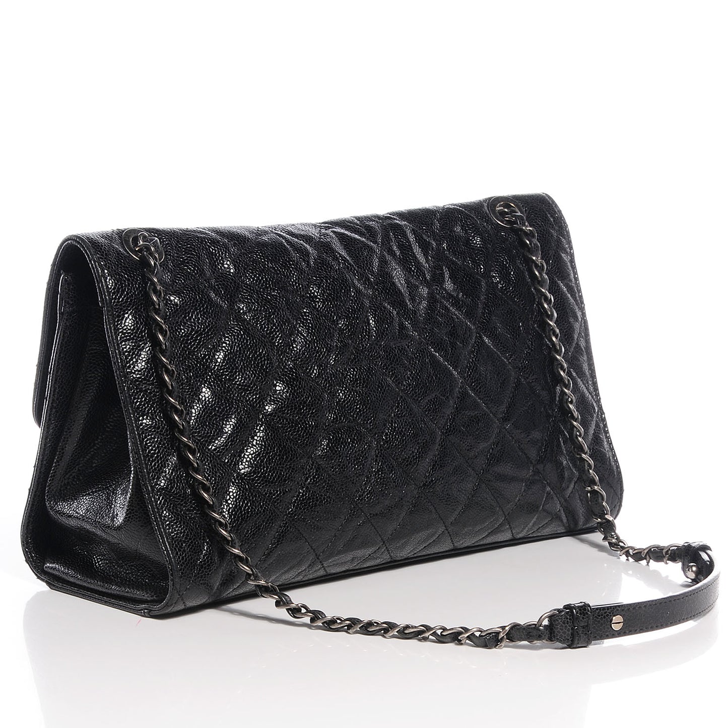 Crumpled Grained Calfskin CC Crave Jumbo Flap Black