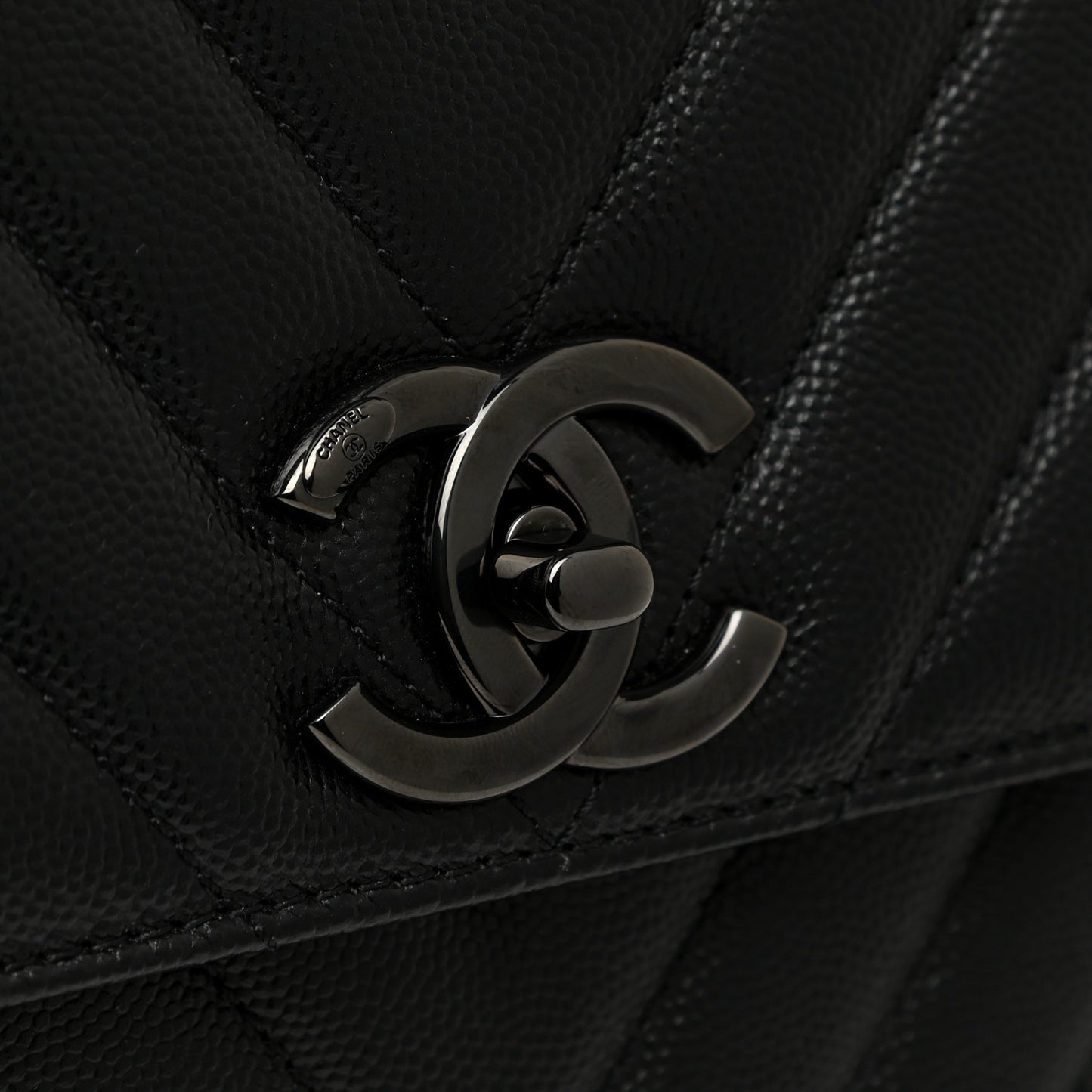Caviar Chevron Quilted Medium Coco Handle Flap So Black