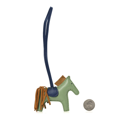 Hermes Milo Lambskin Grigri Rodeo Horse Bag Charm PM  Vert Criquet Sesame Bleu De Malte 2 of 5