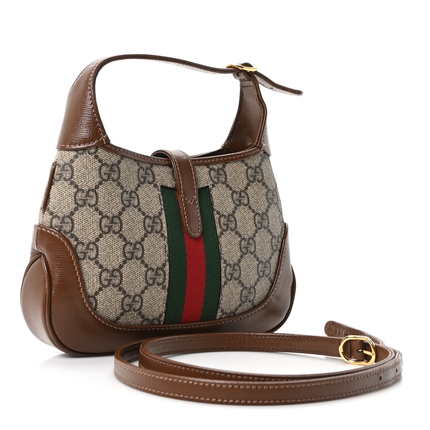 Gucci GG Supreme Monogram Azalea Calfskin Web Mini Jackie 1961 Hobo Beige Ebony Brown Sugar 3 of 10