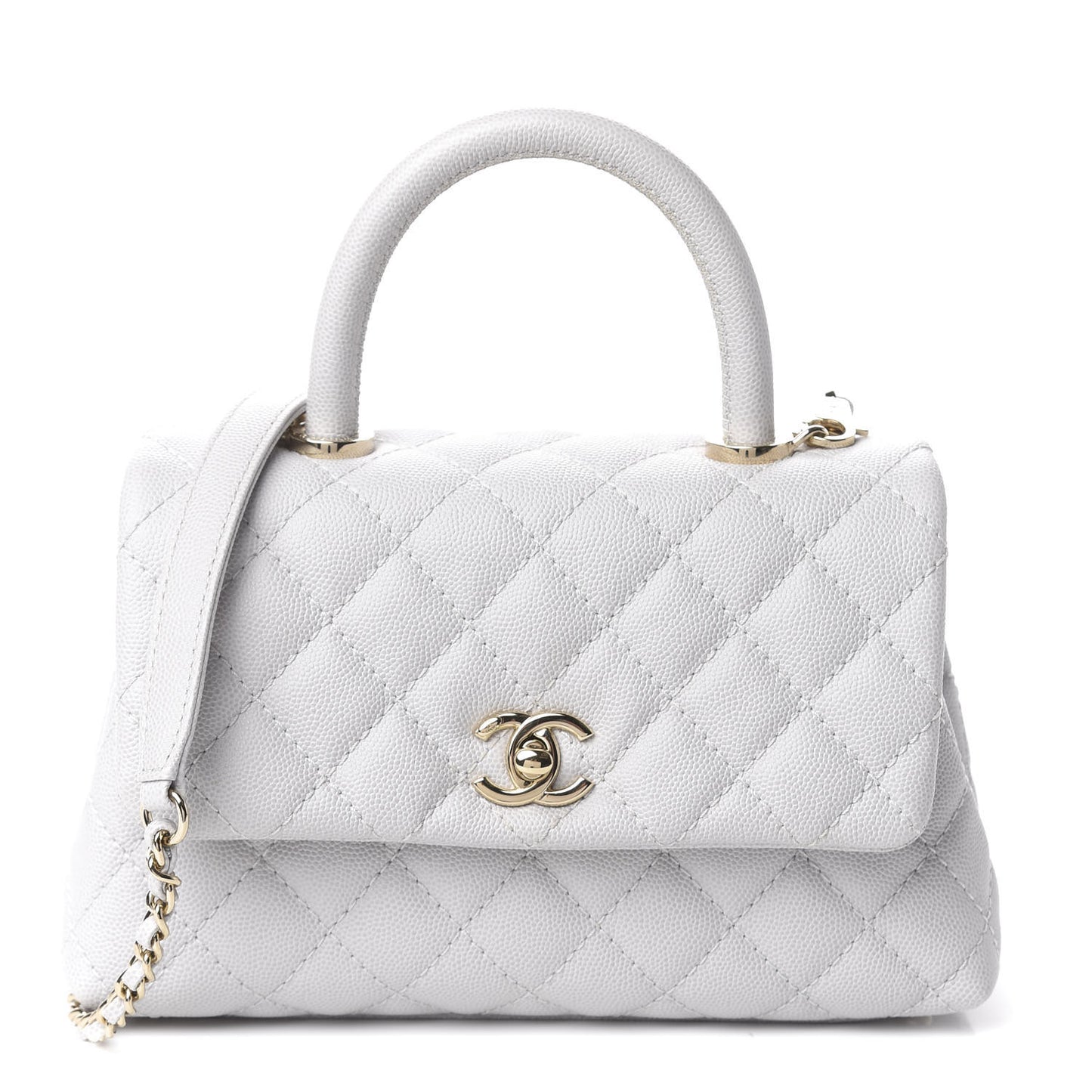 Caviar Quilted Mini Coco Handle Flap Light Grey