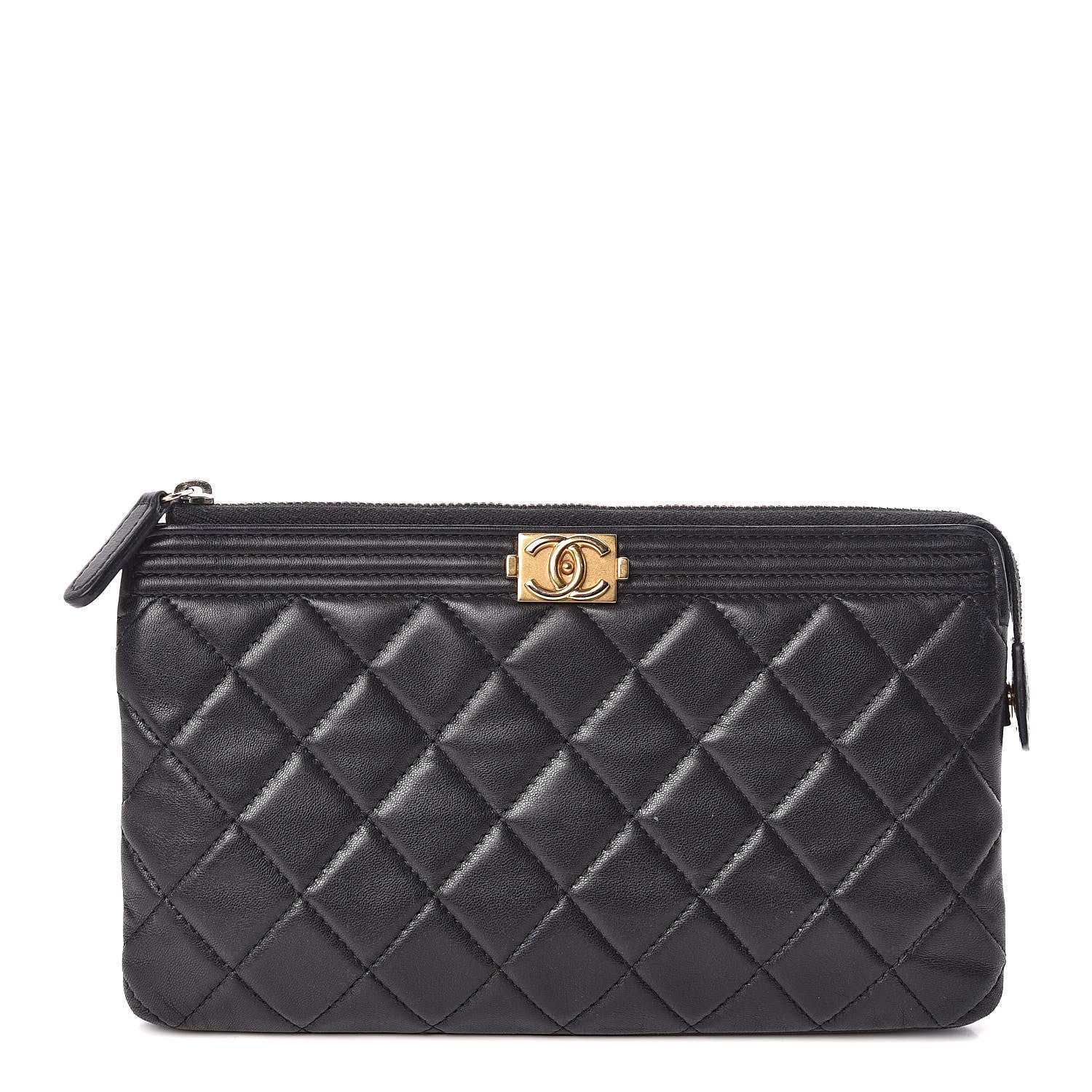 Chanel Lambskin Quilted Small Zipped Boy Pouch Black 1 of 12