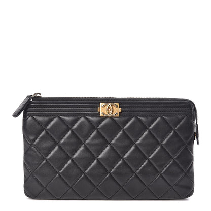 Chanel Lambskin Quilted Small Zipped Boy Pouch Black 1 of 12