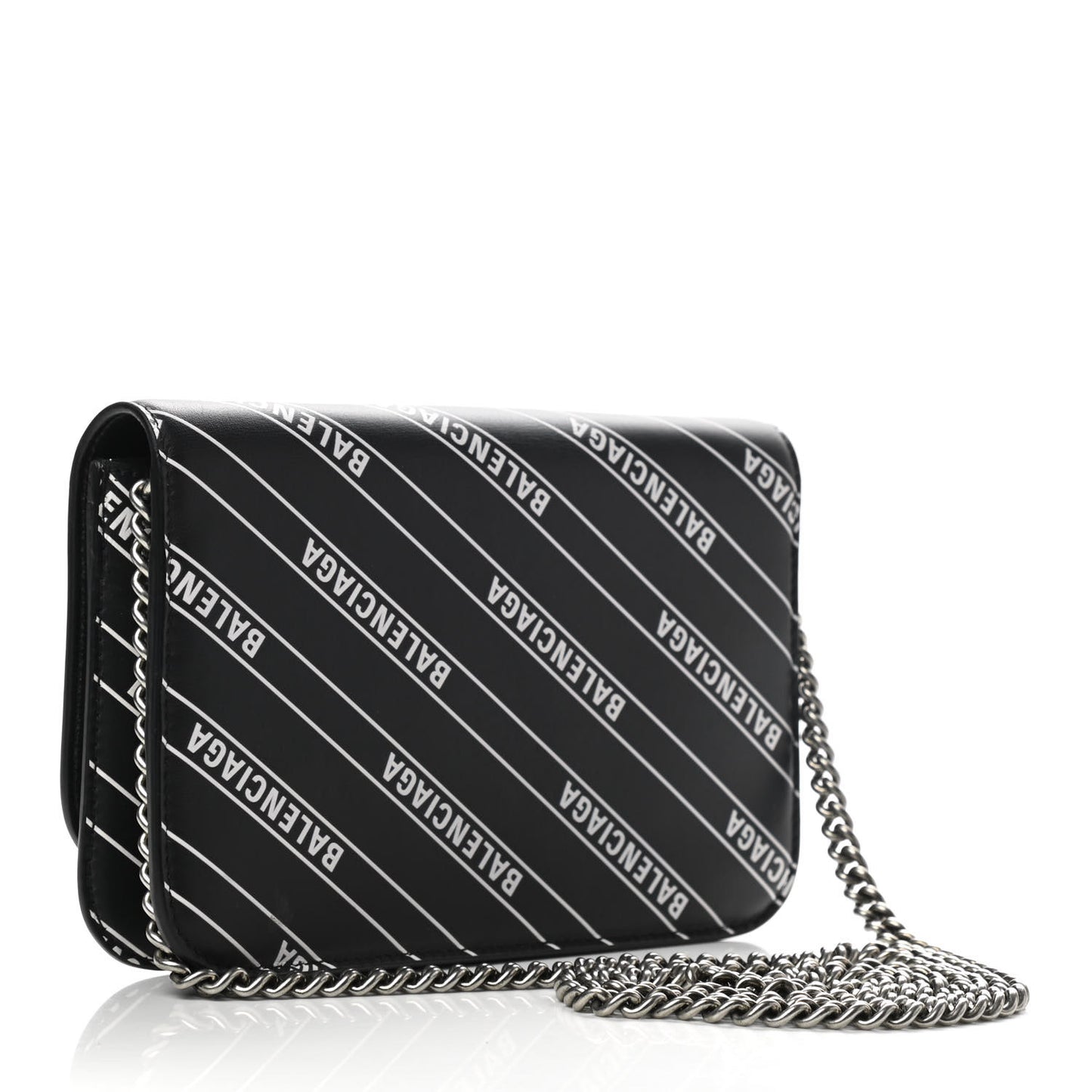 Matte Calfskin Diagonal Allover Logo Print B Wallet on Chain Black White