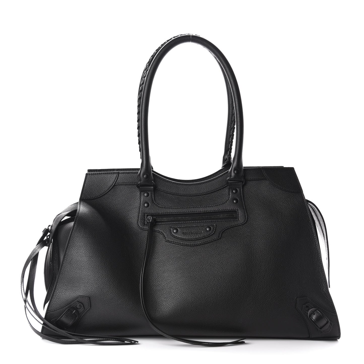 Grained Calfskin Neo Classic Black Hardware Large Top Handle Bag Black
