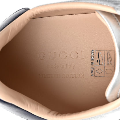 Gucci Metallic Nappa Silk Ayers Web Embroidered Womens Ace Sneakers 35 Silver 8 of 9