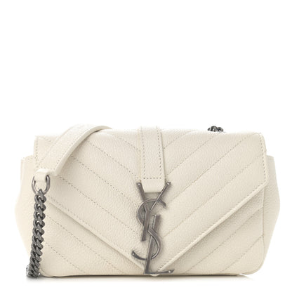 Saint Laurent Grained Calfskin Matelasse Chevron Monogram Classic Baby Chain Bag White 1 of 11