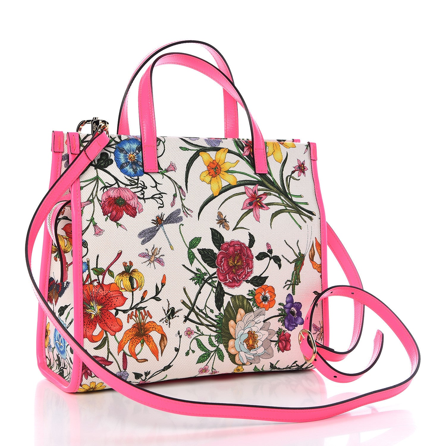 Gucci Canvas Medium Flora Tote Fuchsia 3 of 10