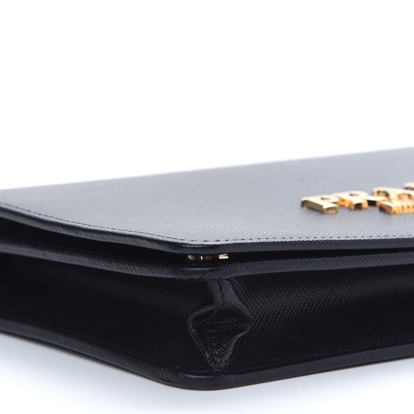 Saffiano Lux Metal Logo Chain Flap Crossbody Bag Black