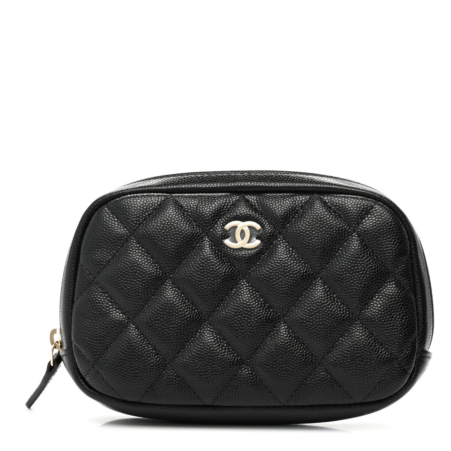 Caviar Quilted Small Curvy Pouch Cosmetic Case Black