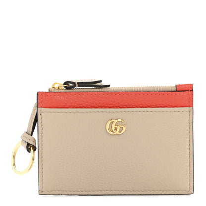 Gucci Dollar Calfskin GG Marmont Zip Key Pouch Beige Sun Orange 1 of 9