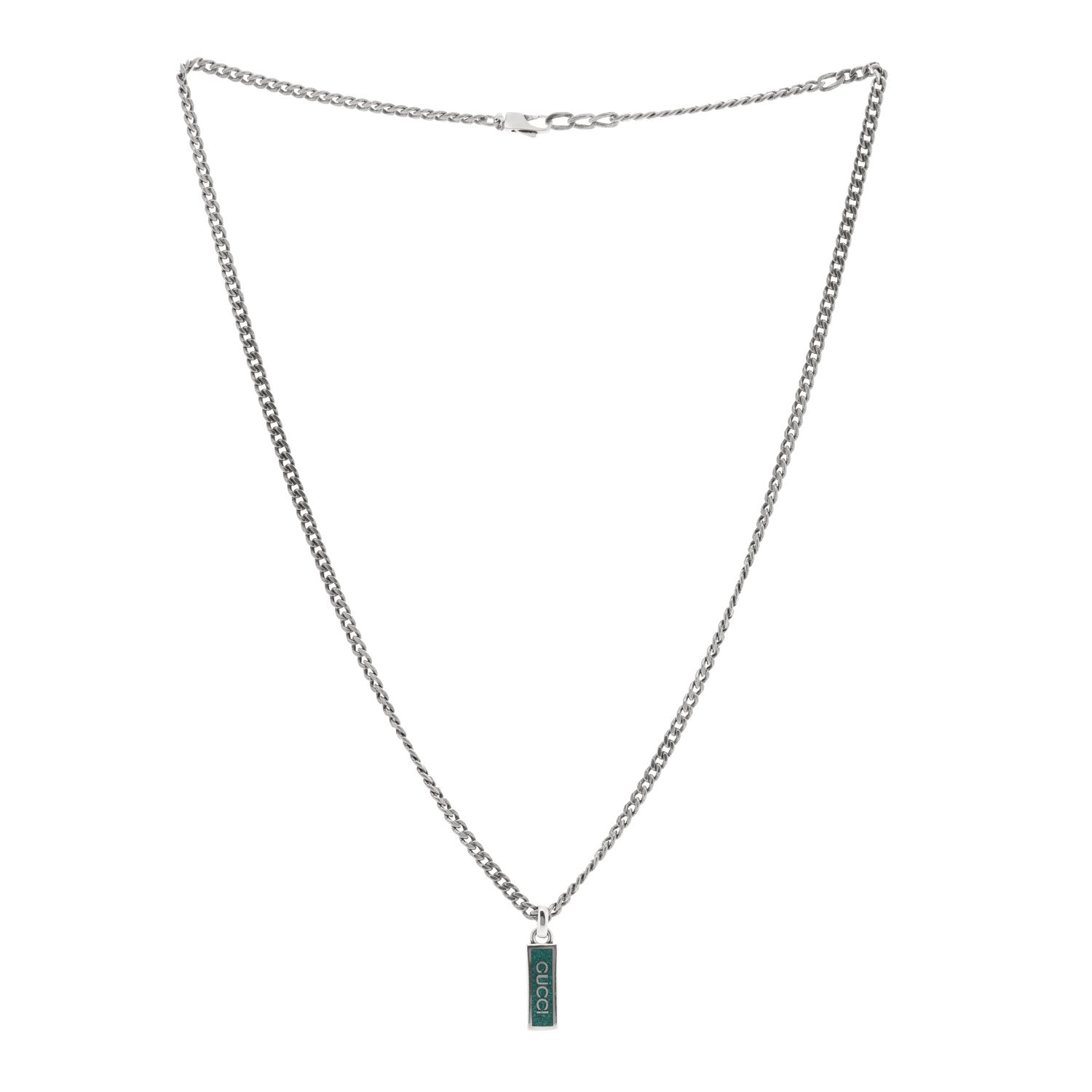 Gucci Sterling Silver Enamel Tag Pendant Necklace Green 2 of 3