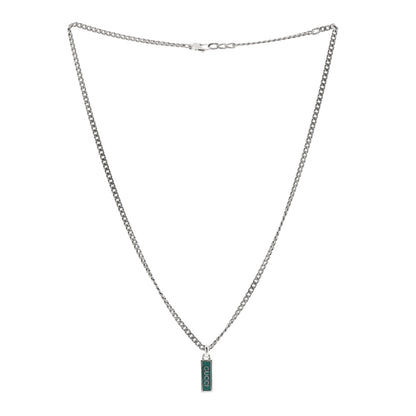 Gucci Sterling Silver Enamel Tag Pendant Necklace Green 2 of 3
