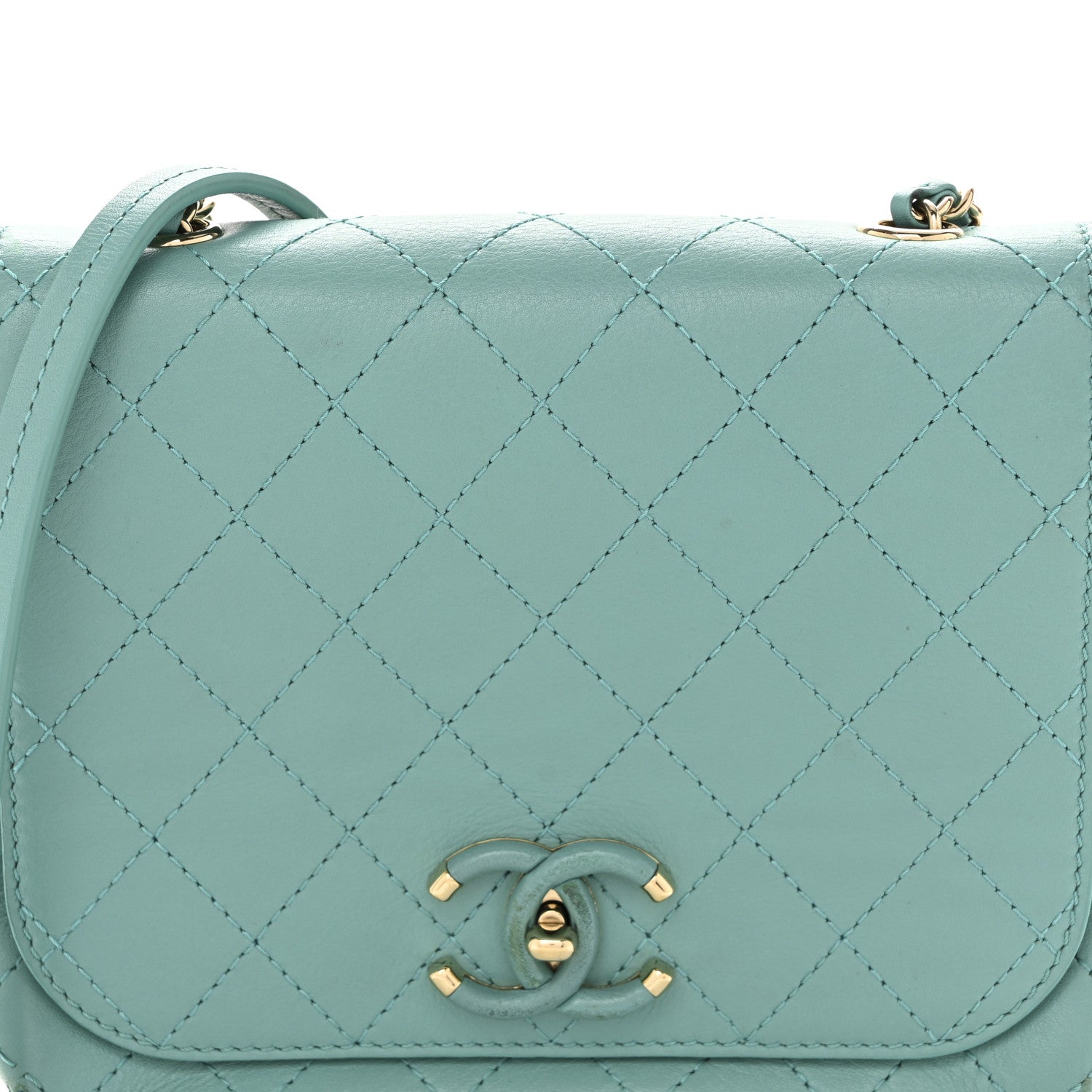 Chanel Calfskin Stitched Small Covered CC Flap Bag Green 8 of 14