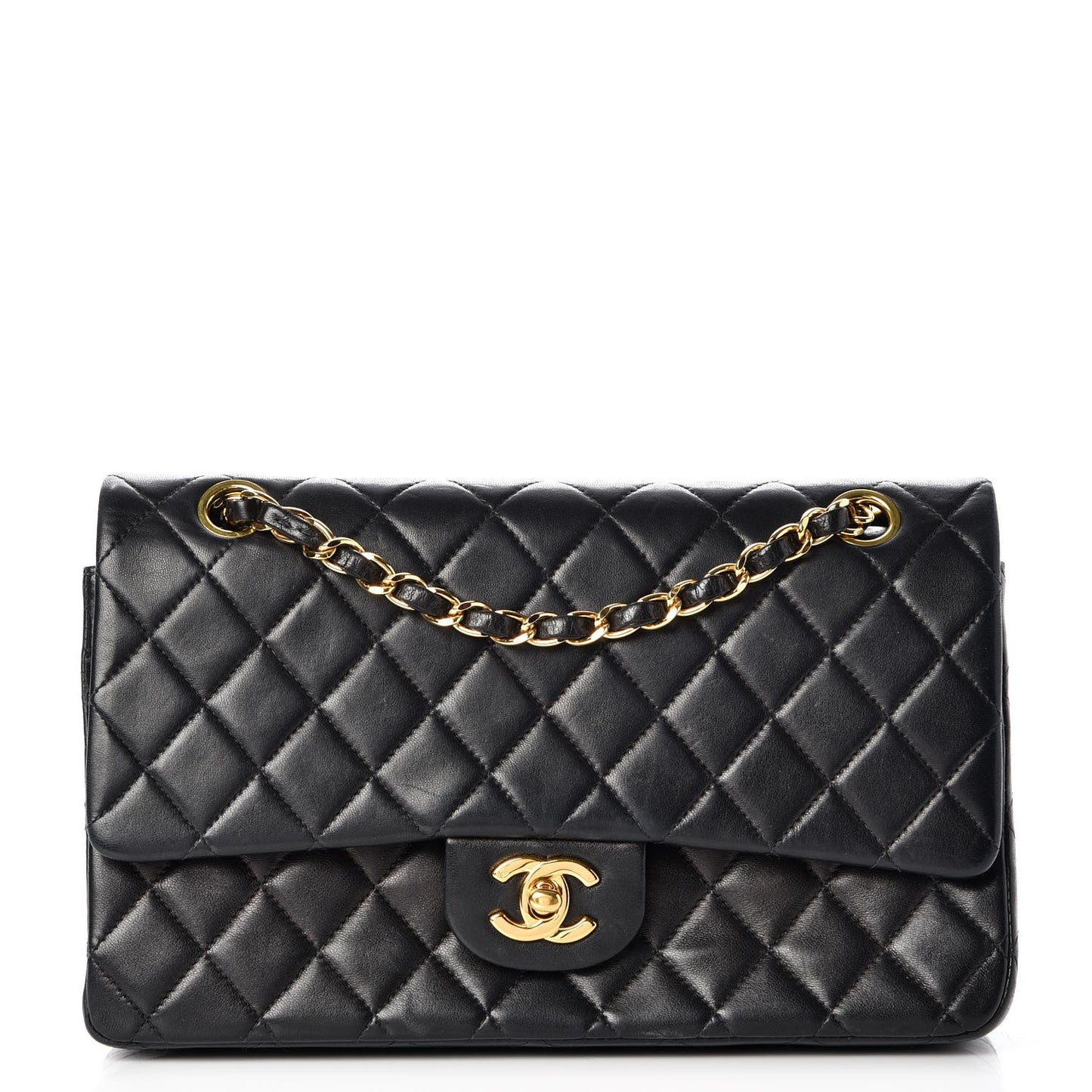 Lambskin Quilted Medium Double Flap Black