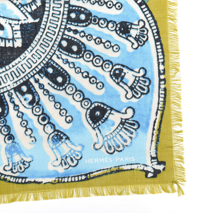 Hermes Wool Silk Mumbai Scarf 90 Turquoise Emeraude 2 of 3