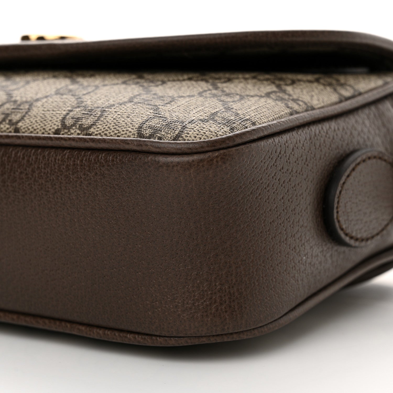 Gucci GG Supreme Monogram Textured Dollar Calfskin Web Studded Mini Ophidia Flap Shoulder Bag  Beige Ebony New Acero 9 of 9