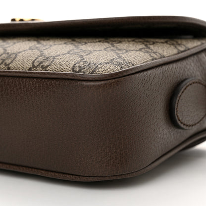 Gucci GG Supreme Monogram Textured Dollar Calfskin Web Studded Mini Ophidia Flap Shoulder Bag  Beige Ebony New Acero 9 of 9