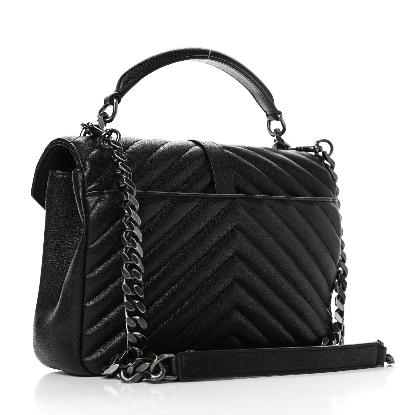 Sheepskin Matelasse Chevron Monogram Medium College Bag Black