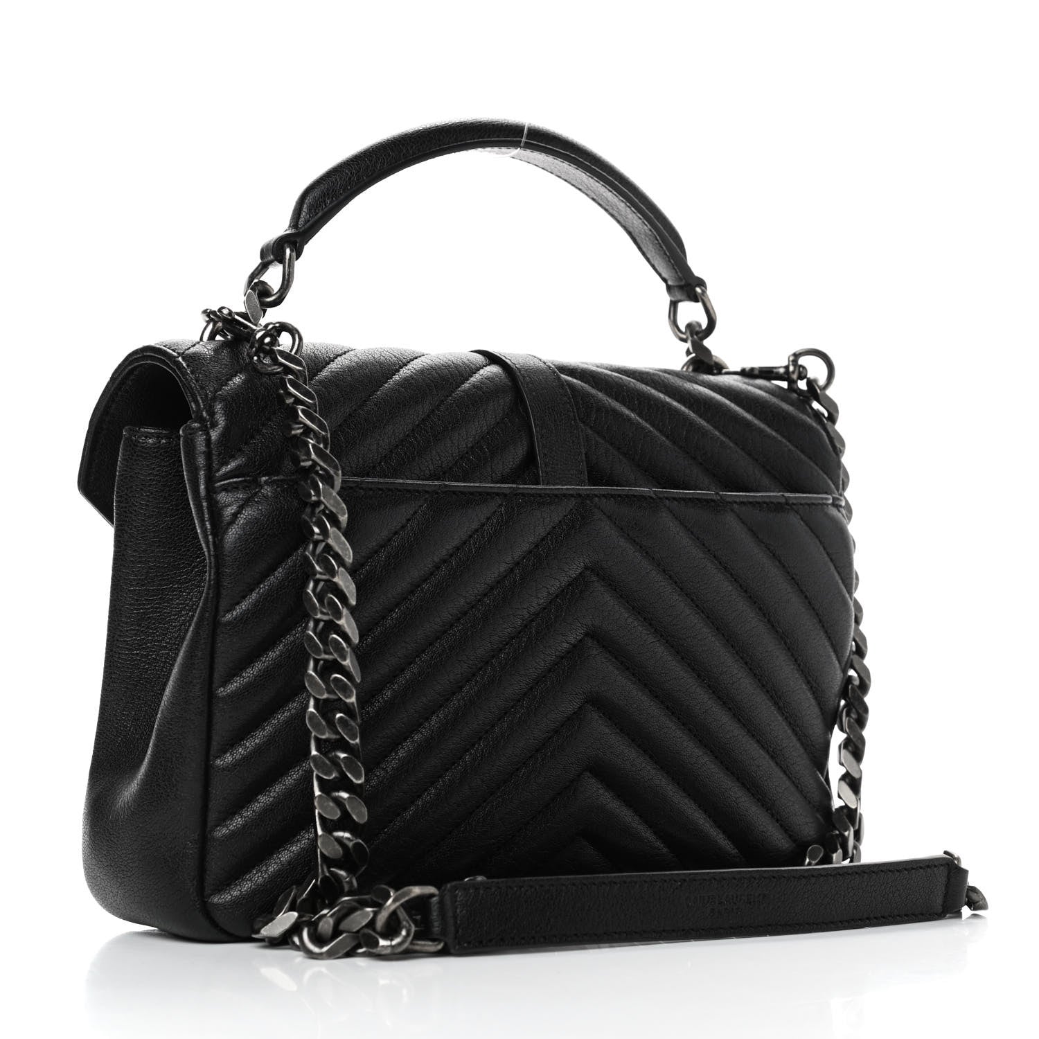 Saint Laurent Sheepskin Matelasse Chevron Monogram Medium College Bag Black 2 of 5