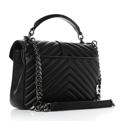 Saint Laurent Sheepskin Matelasse Chevron Monogram Medium College Bag Black 2 of 5