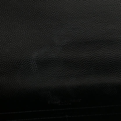 Saint Laurent Grain De Poudre Matelasse Chevron Monogram Envelope Chain Wallet Black 12 of 13