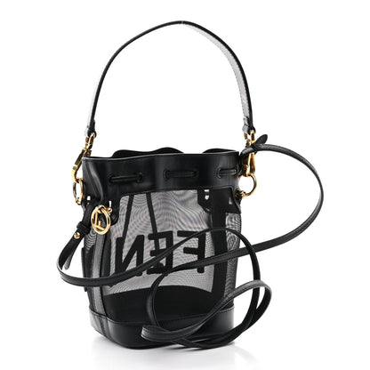Fendi Mesh Vitello King F is Fendi Logo Embroidered Mini Mon Tresor Bucket Bag Black 2 of 11