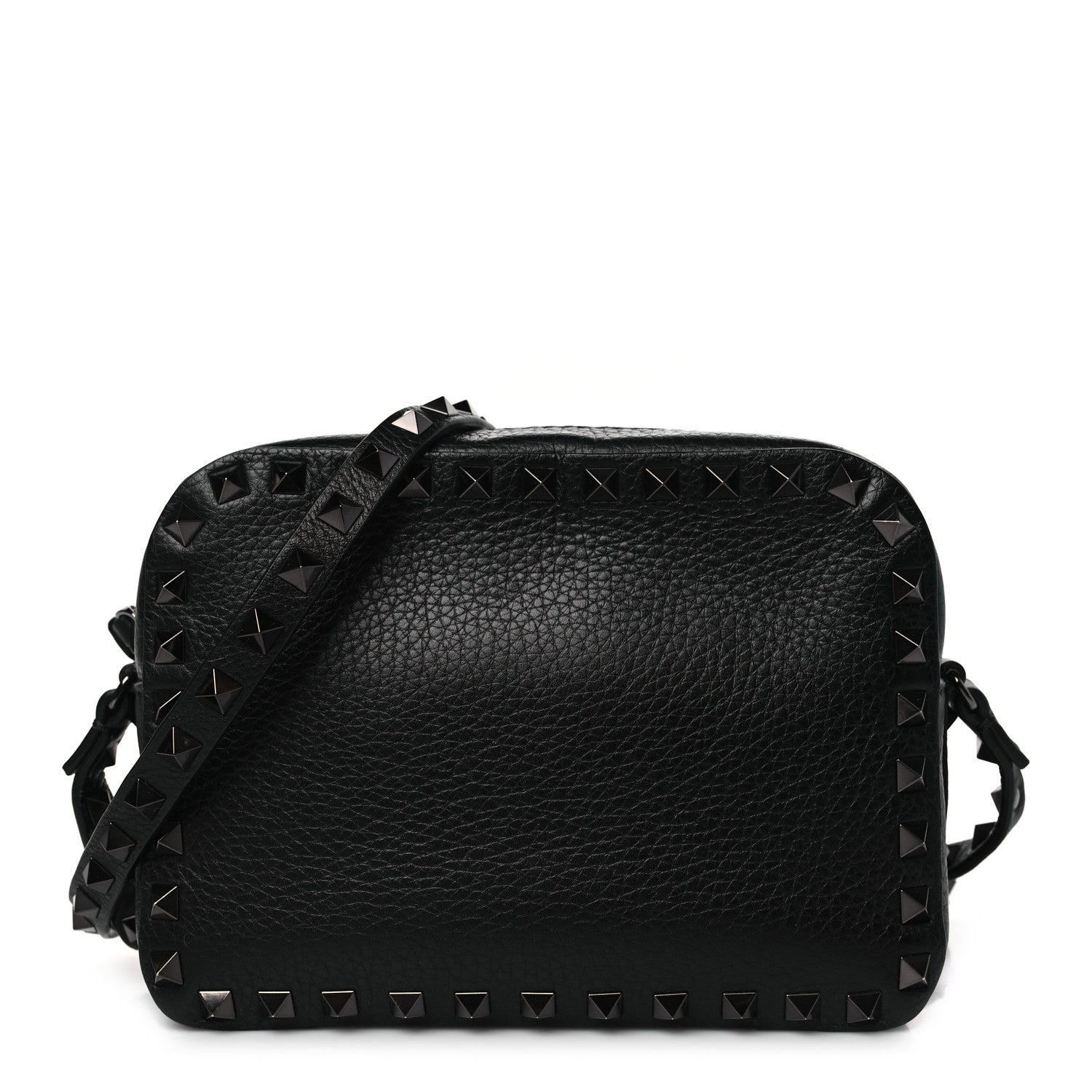 Valentino Garavani Pebbled Calfskin Rockstud Camera Crossbody Bag Black 1 of 8