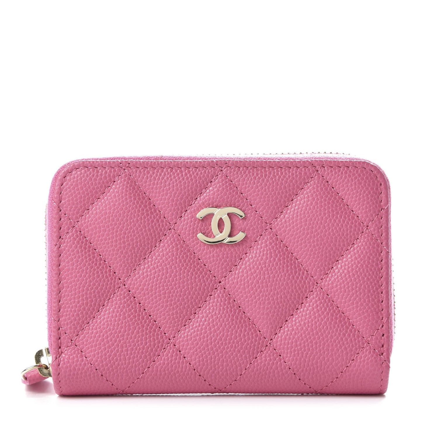 Caviar Quilted Zip Coin Purse Pink