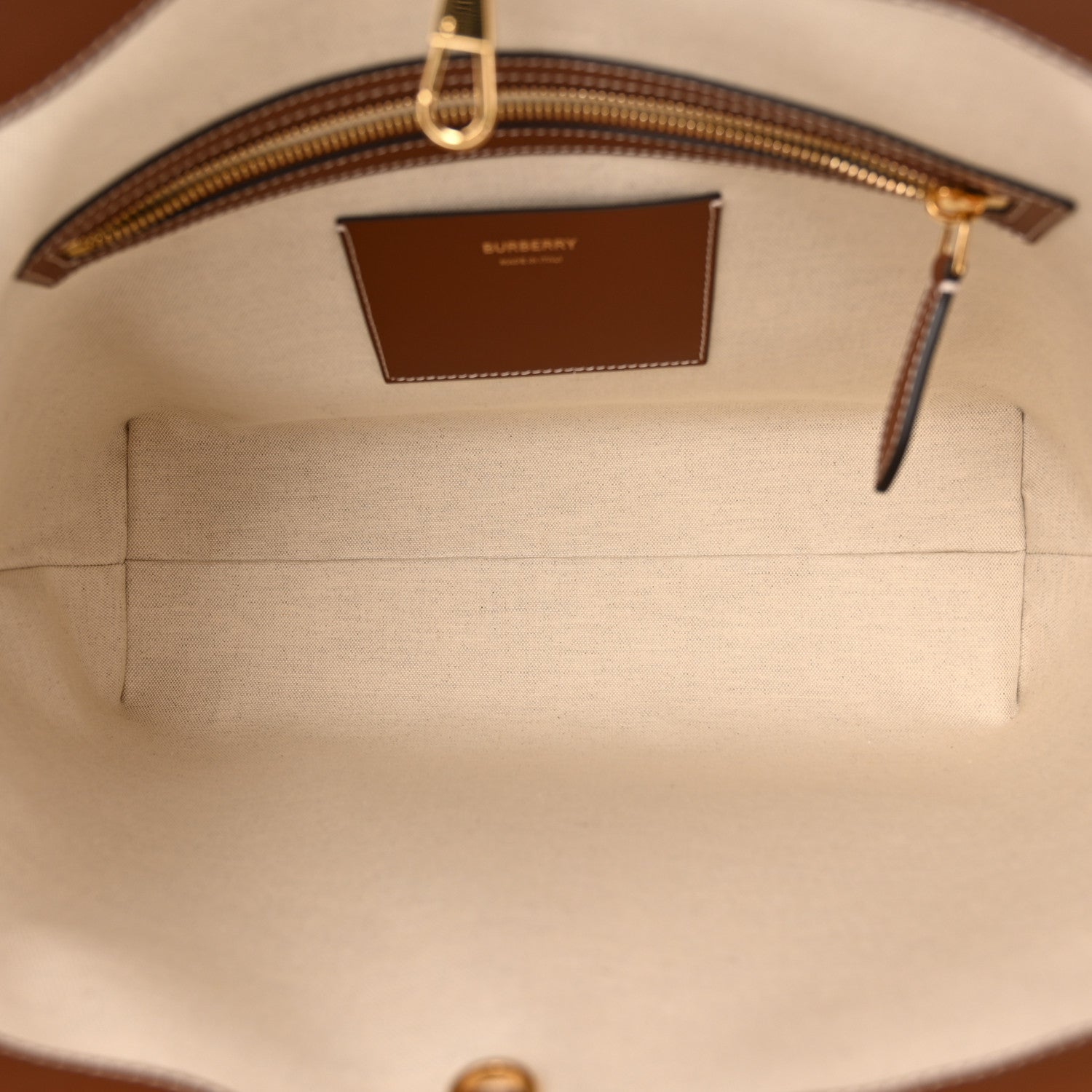 Burberry Calfskin Monogram Motif TB Medium Soft Tote Brown 5 of 11