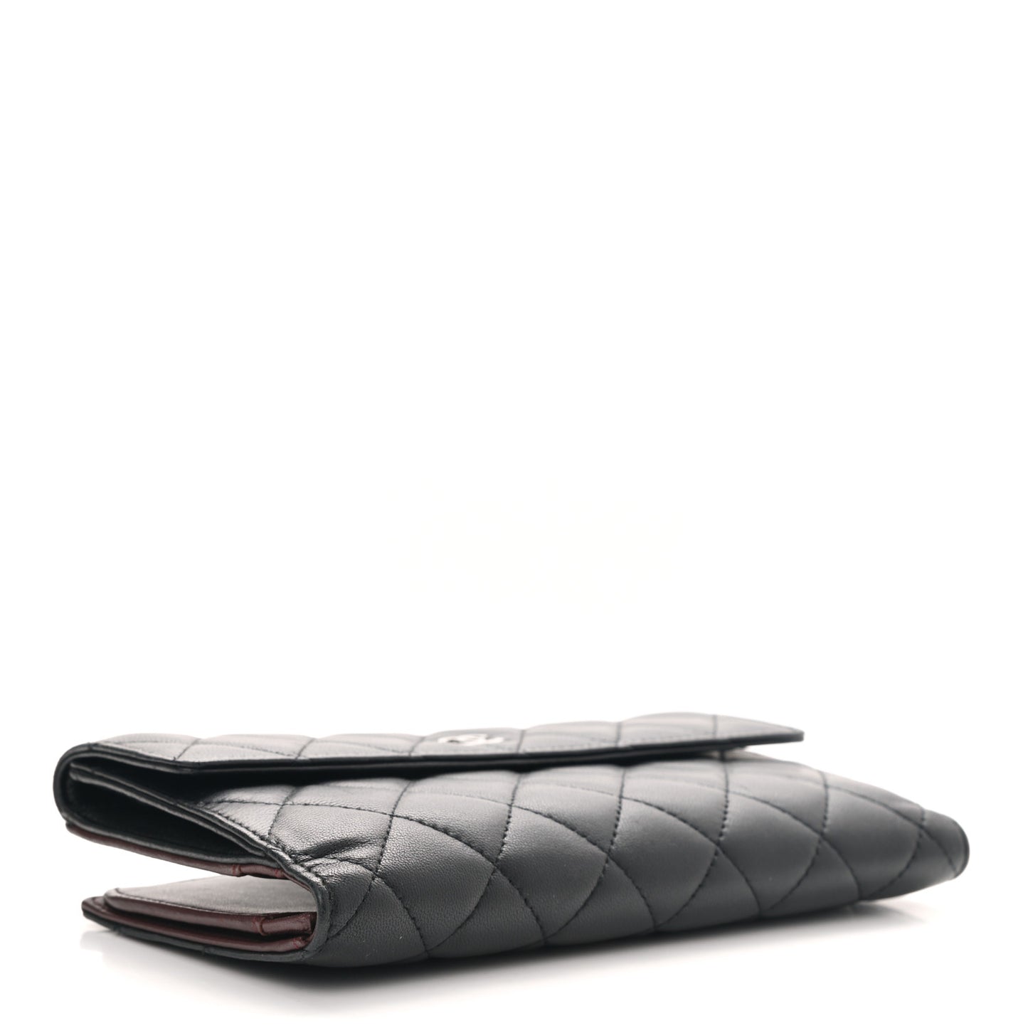 Lambskin Quilted Long Flap Wallet Black