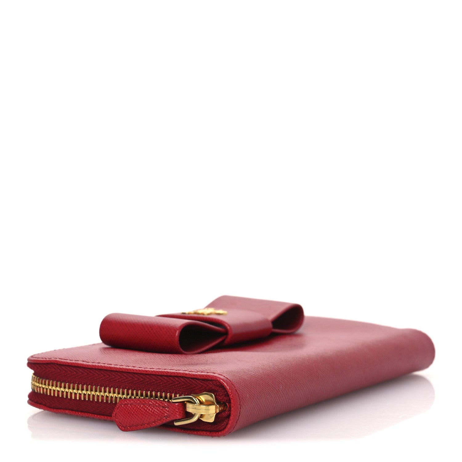 Prada Saffiano Fiocco Bow Zip Around Wallet Fuoco 4 of 12