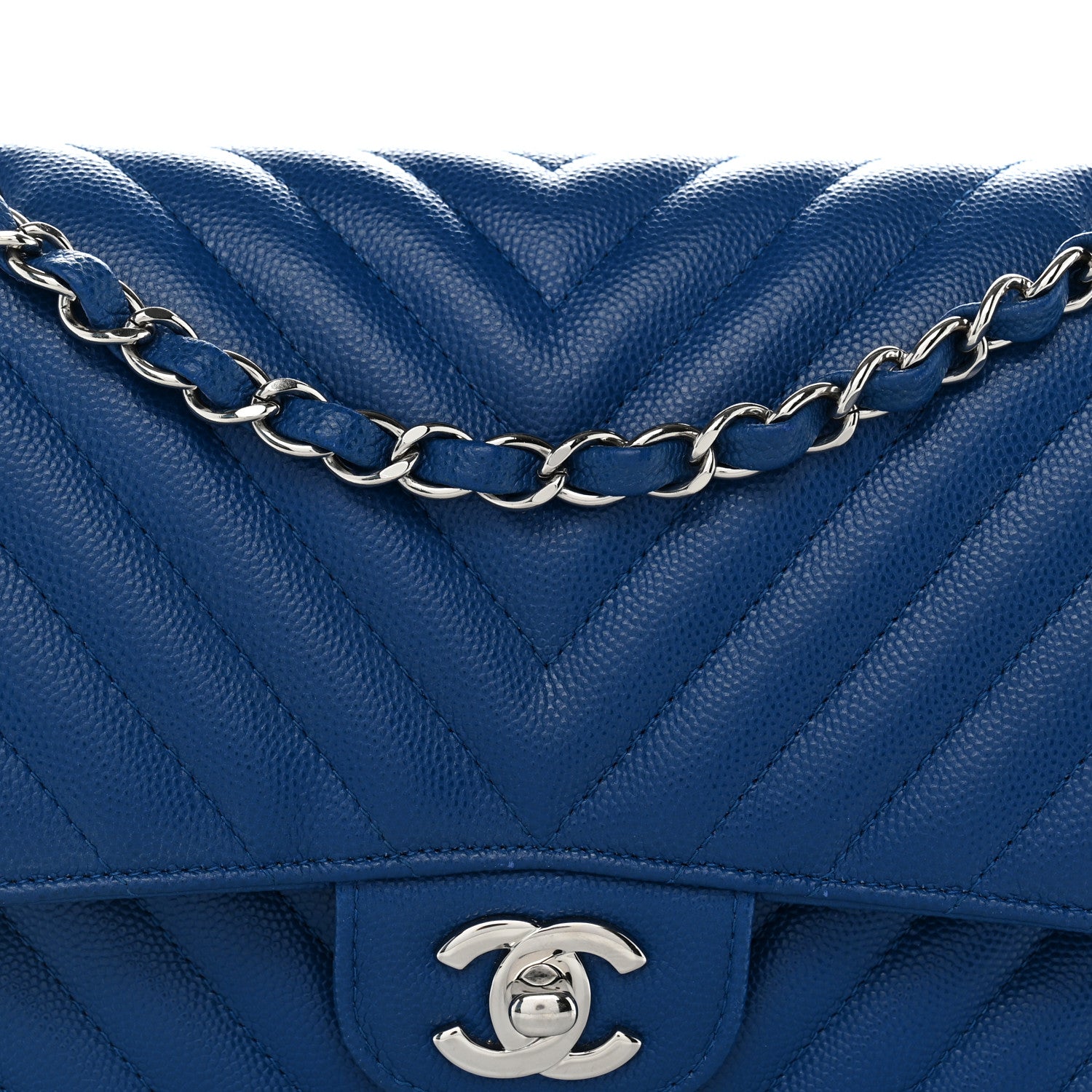 Chanel Caviar Chevron Quilted Medium Double Flap Blue 8 of 10
