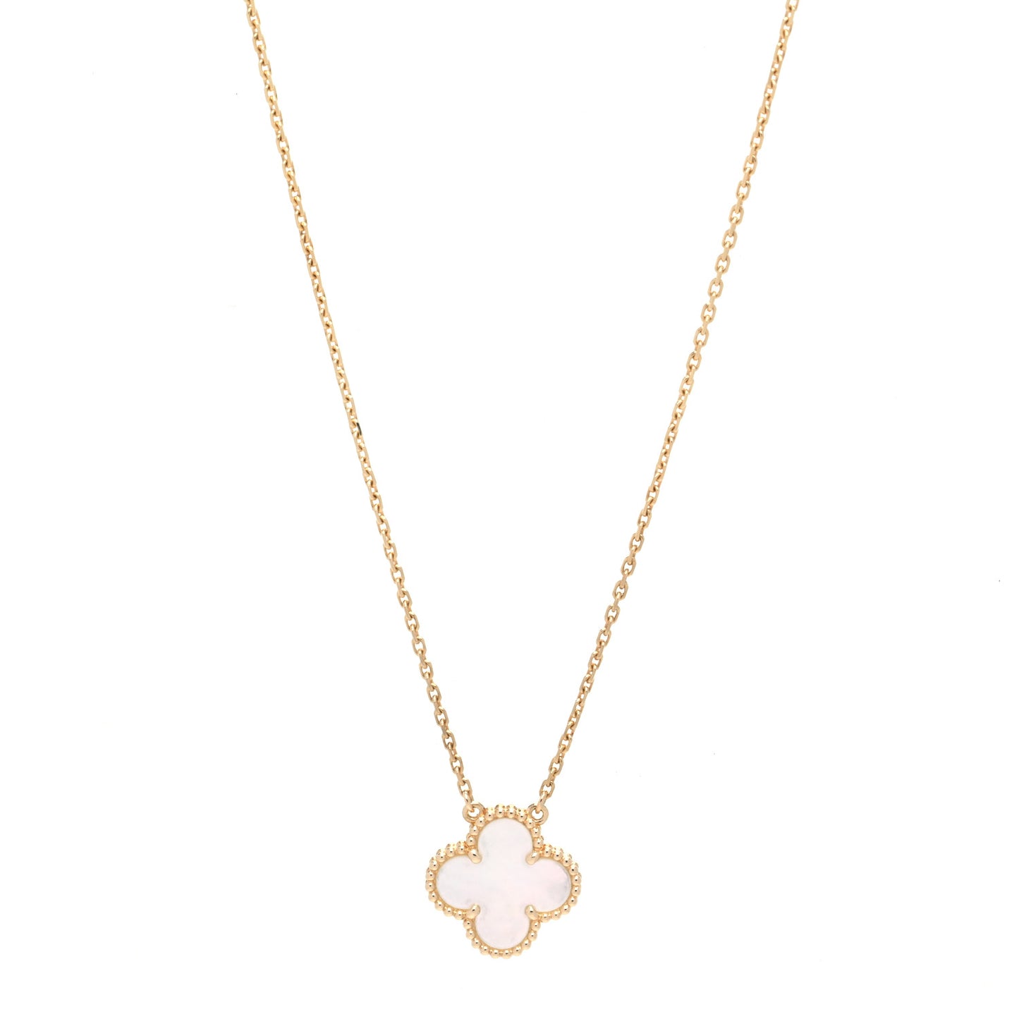 18K Yellow Gold Mother of Pearl Vintage Alhambra Pendant Necklace