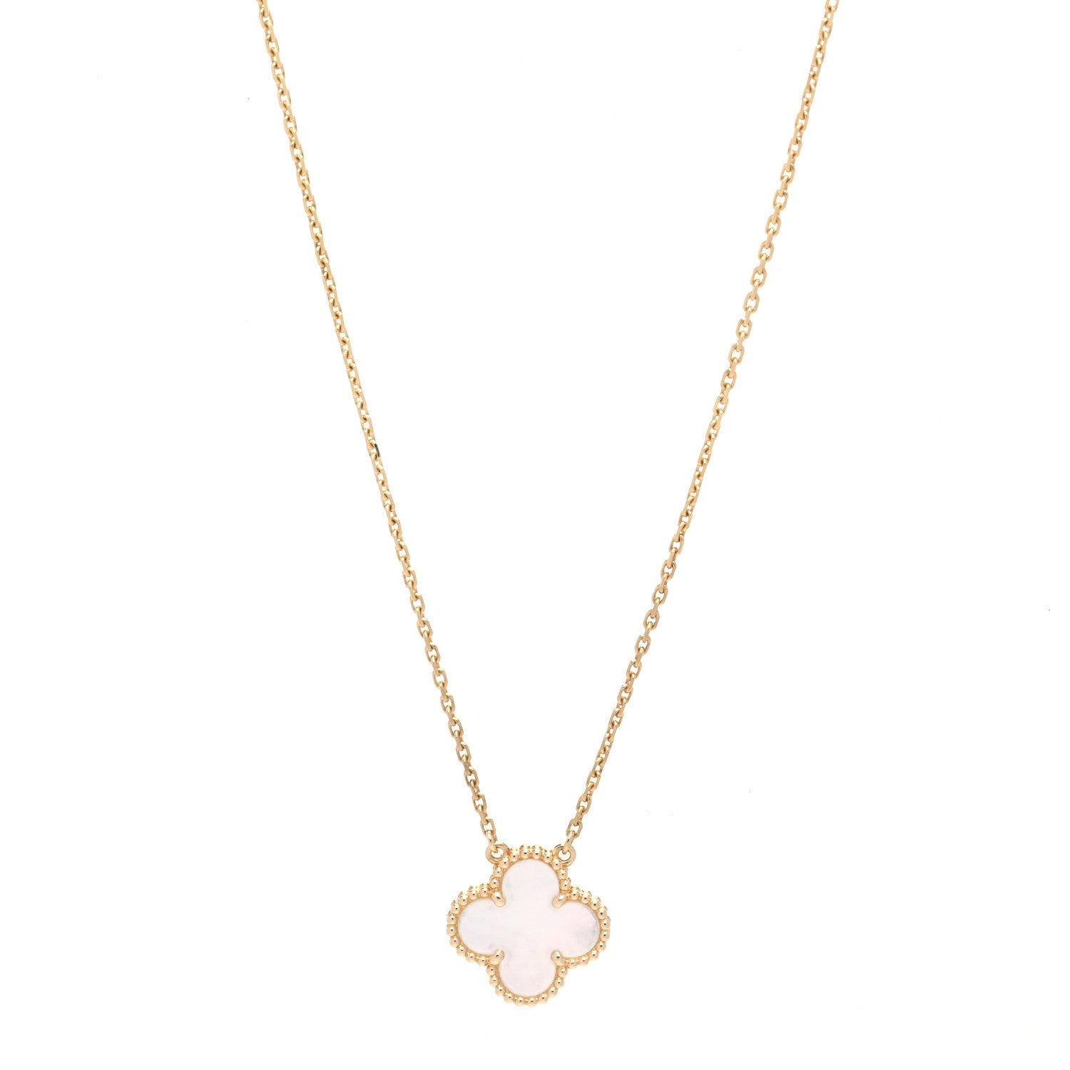 Van Cleef & Arpels 18K Yellow Gold Mother of Pearl Vintage Alhambra Pendant Necklace 1 of 7