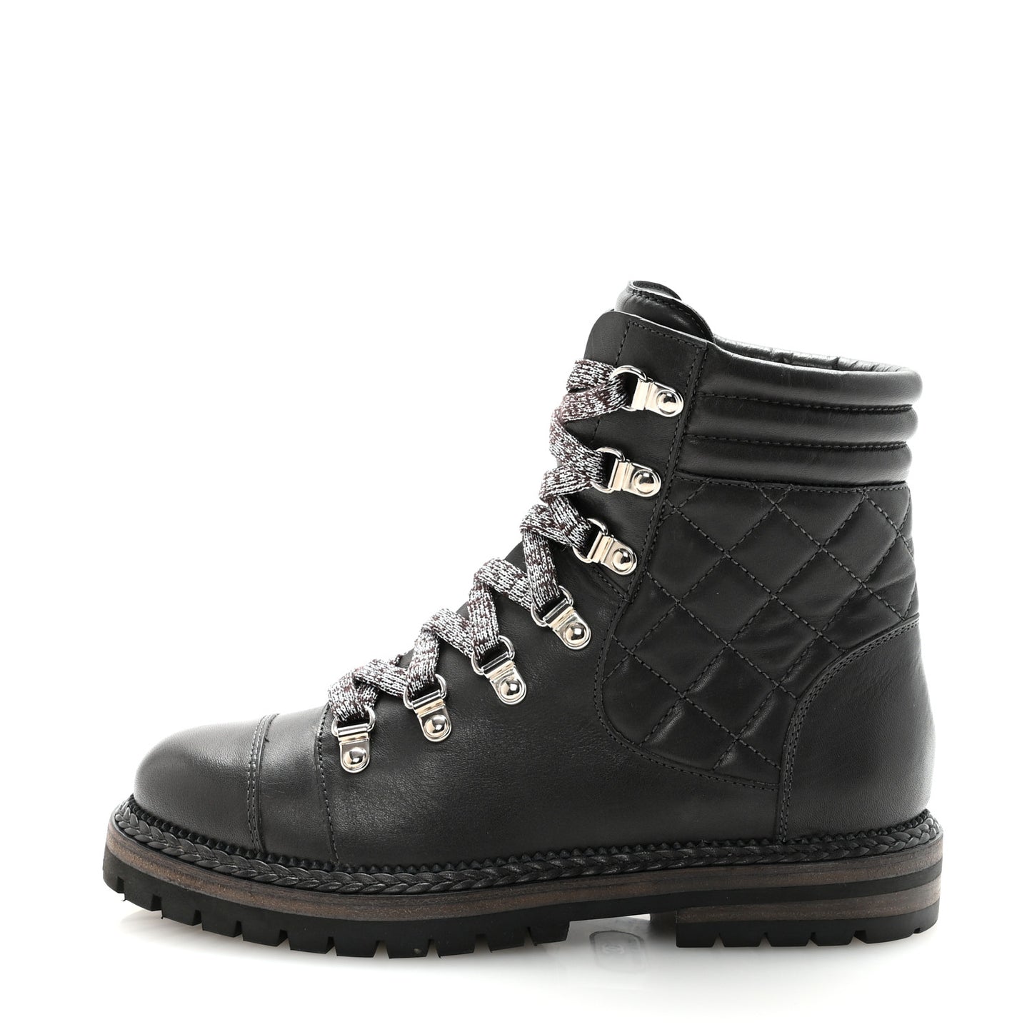 Lambskin Quilted Lace Up Boots 35.5 Grey