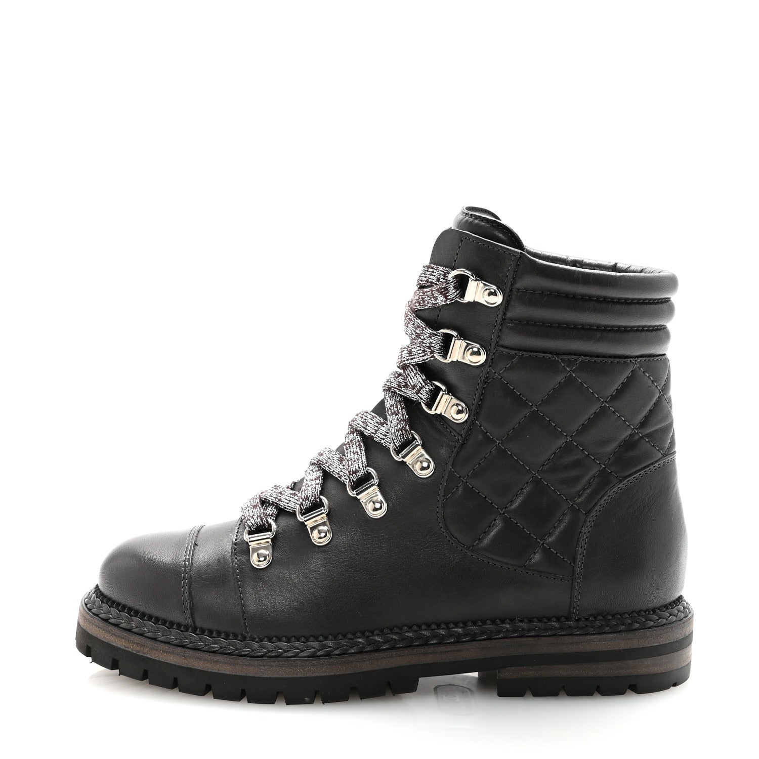 Chanel Lambskin Quilted Lace Up Boots 35.5 Grey 1 of 9