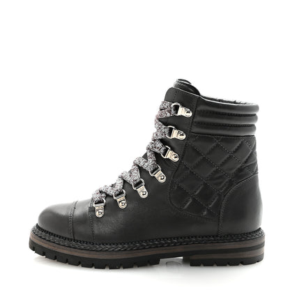 Chanel Lambskin Quilted Lace Up Boots 35.5 Grey 1 of 9