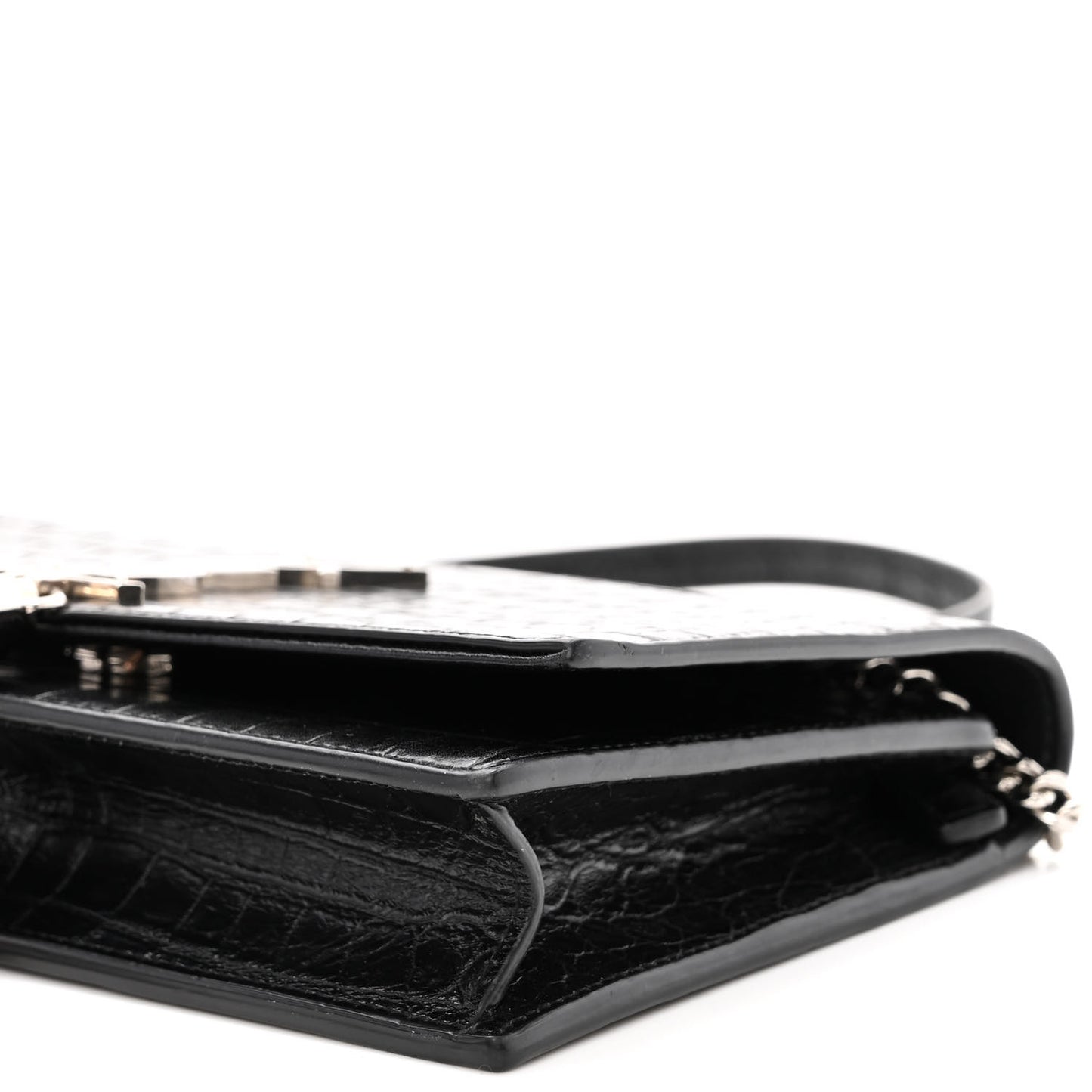 Calfskin Crocodile Embossed Medium Classic Monogram Kate Tassel Satchel Black